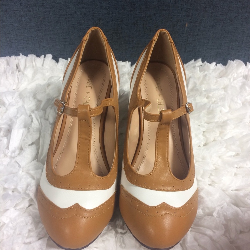 Chase & Chloe Retro Tan Cream Shoe Vintage Pinup - Picture 5 of 5